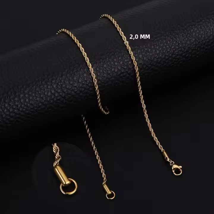 Cadena De Acero Inoxidable Para Hombres Minimalista Y Larga Disponible En Oro Y Plata 2 a 5 Mm Collar De Cadena Twist Unisex - 1