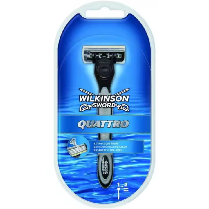 Wilkinson Sword Quattro Máquina Afeitar con 2 Cabezares: Máquina de afeitar Quattro de Wilkinson, para un afeitado cómodo y suave. - 1