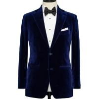 Chaqueta De Veludo Azul Real Para Hombre Corte Slim Con Notch Lapel Y Cierre Simple Ropa Diaria Casual Smoking Jacket - details 5