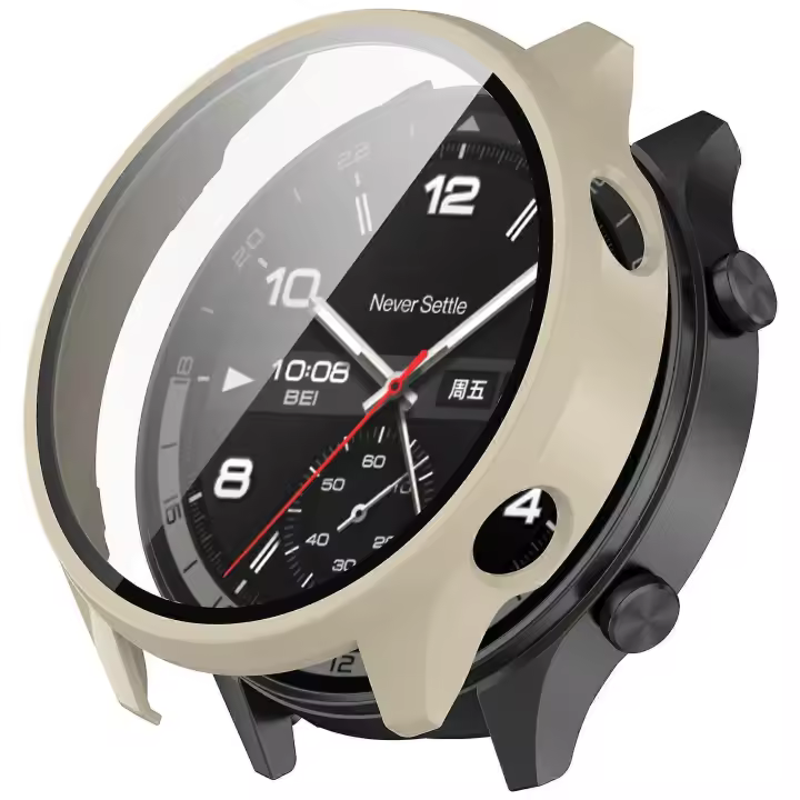 For OnePlus Watch 2R Case Hard PC Full Protective Watch Cover with Tempered Glass Film - 1