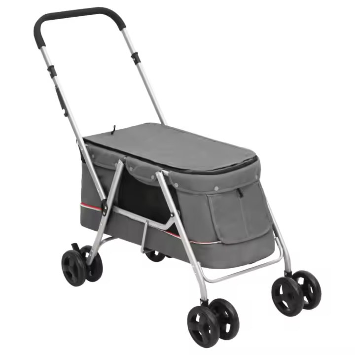 vidaXL Cochecito para perros plegable tela lino gris 100x49x96 cm - 1