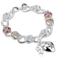 Pulsera de Plata de Ley 925 con Cierres de corazón, brazalete con Llave de Trébol, abalorio de joyería - details 0