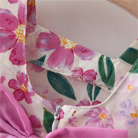Vestido De Verano Para Niñas Con Gran Lazo En La Espalda Y Mangas Burbuja Estampado Floral Vestido De Princesa De Cuello Cuadrado - details 10