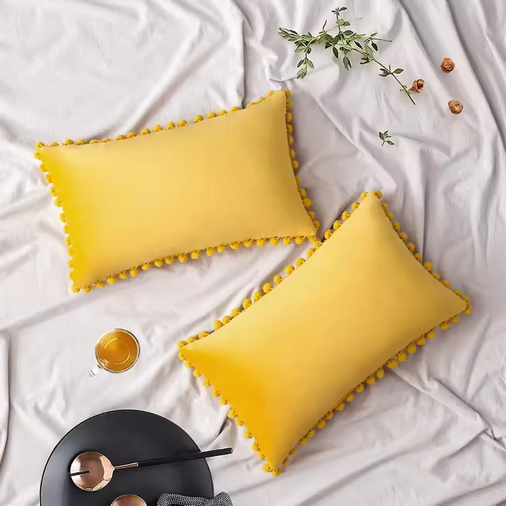Paquete de 2 Terchpelo Mantas Alfajadas Tapas pompom decorativo sólido cojines - 1