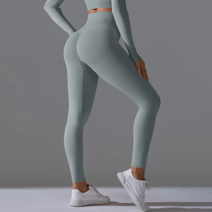 Pantalones deportivos lisos para mujer con elevación, ropa de yoga, leggings de gimnasio, entrenamiento para mujer, leggings sin costuras para mujer - 1