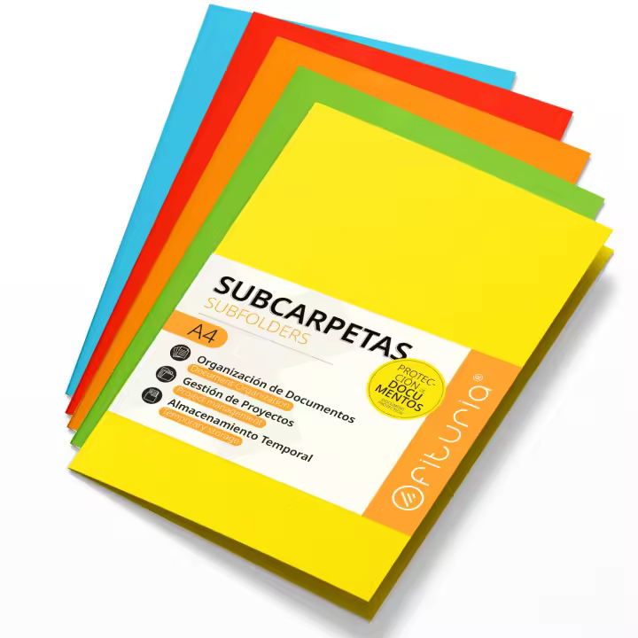 Subcarpetas Cartulina A4, Carpetas Archivadoras de Papel 180gr, Carpeta Clasificadora para Documentos, Pack de 15 Subcarpetas de Colores para Archivar y Ordenar - Ofituria (Surtido Intenso) - 1