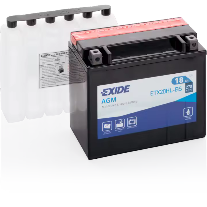 Batería Exide ETX20HL-BS Moto 12V Agm. Tecnología AGM. 12V - 18Ah/270A (EN) (175x87x155mm) - 1