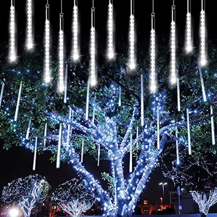 Luces De Lluvia Solar Meteórica Al Aire Libre Con 8 Tubos 192/288 LEDs Luces De Cadena Para Decoración De Jardín Árbol Y Fiesta Navideña - 1