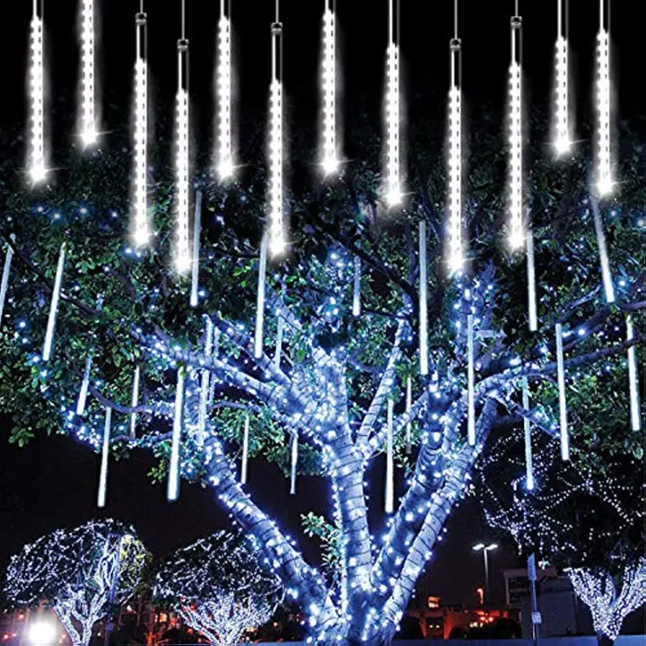 Luces De Lluvia Solar Meteórica Al Aire Libre Con 8 Tubos 192/288 LEDs Luces De Cadena Para Decoración De Jardín Árbol Y Fiesta Navideña - 1