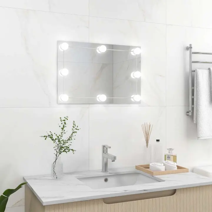 Espejo de pared con luces LED rectangular de vidrio - 1