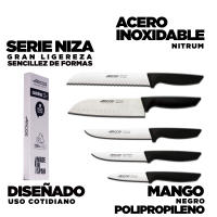 Arcos Juego Cuchillos Cocina Profesionales Set Cuchillos Cuchillos Cocina Profesional  Cuchillos Acero Inoxidable Mango Negro  utensilios de cocina  cuchillo japones Santoku  lavavajillas (5 Piezas)  Envase Ecologico - details 0
