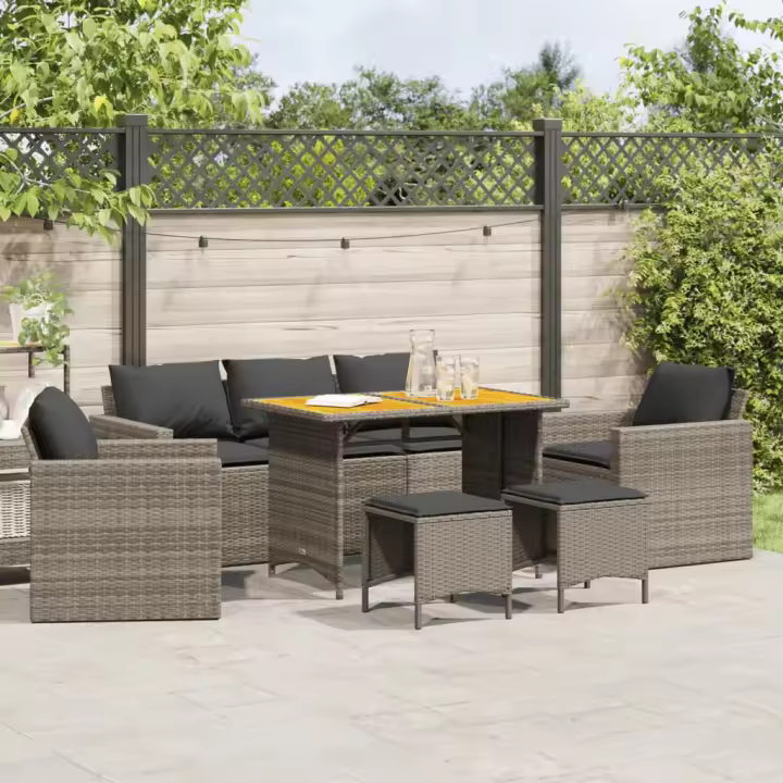 Sofá de Jardín 6 PCs con almohadas grises en Polyrattan - 1