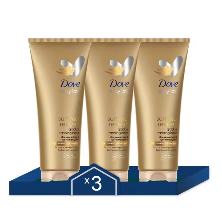 Dove Loción Corporal Summer Revived para piel de tono claro. Loción autobronceadora que mantiene la hidratación de la piel 200ml - Pack de 3 - 1