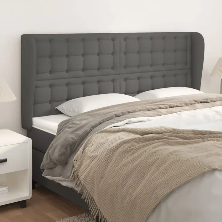 vidaXL Cabecero con orejas cuero sintético gris 203x23x118/128 cm - 1