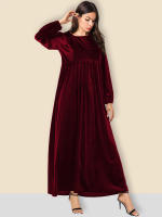 Vestido De Veludo Para Mujer Estilo Casual Largo Manga Campana Cuello Redondo Color Sólido Vestido Largo Con Corte Amplio - details 3