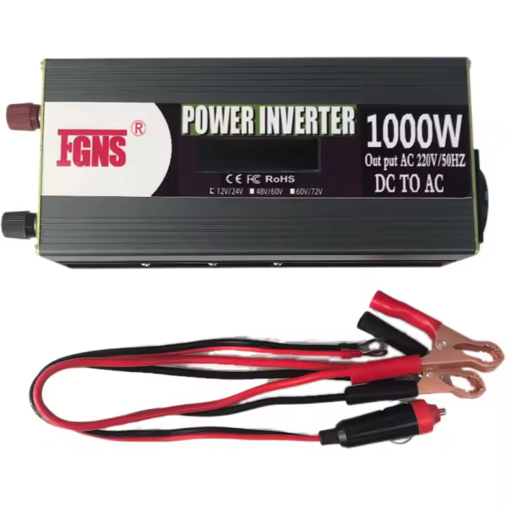 FGNS.Inversor de Corriente DC/AC 1000W Convertidor 12V/24V a 210V/220V/230V, Dual Puertos USB 5V/2.1A，Inversor 12v 220v Onda Pura 1000W Convertidor de Onda Pura con Pantalla LCD con Puerto USB & AC Tomas para Sistemas solares, caravanas, Coches, Camping - 1
