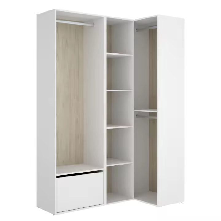 Conjunto Armario-Vestidor Rincón con Zapatero Suit Blanco/Natural - 205x144x79,5 cm Armario para dormitorio - Fabricado en España - Melamina Alta calidad - Somnia Descanso - 1