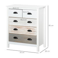 HOMCOM Cómoda con 5 Cajones Cómoda para Dormitorio Moderno con Diseño Anti-vuelco Cajonera para Salón Pasillo 70x38x85 cm Blanco - details 2