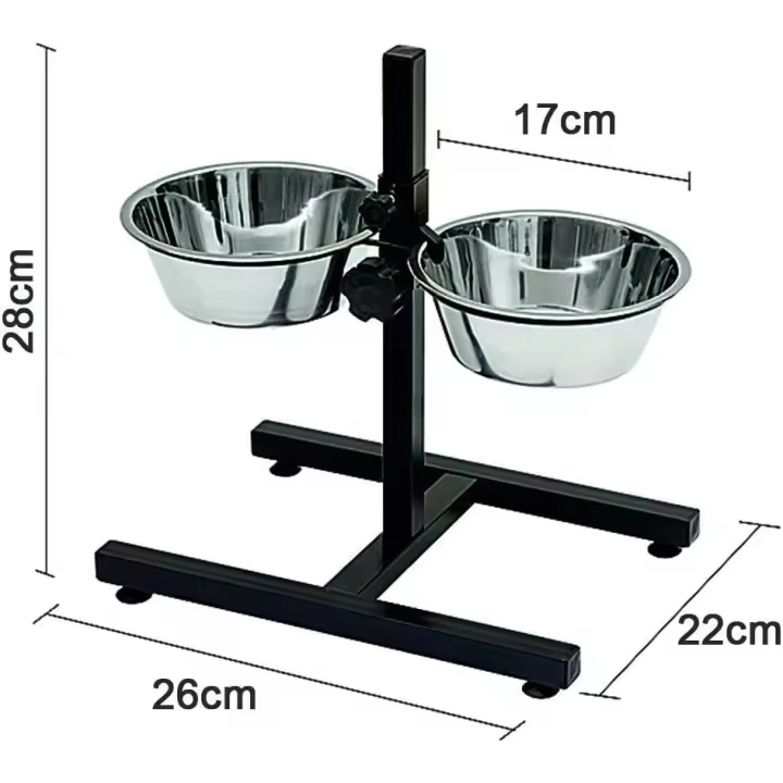 Comederos Bebedero para Perros y Mascotas de Acero Inoxidable con Pie Soporte, Juego de Cuencos Elevados de Altura Ajustable, disponible en 4 tamaños. - 1