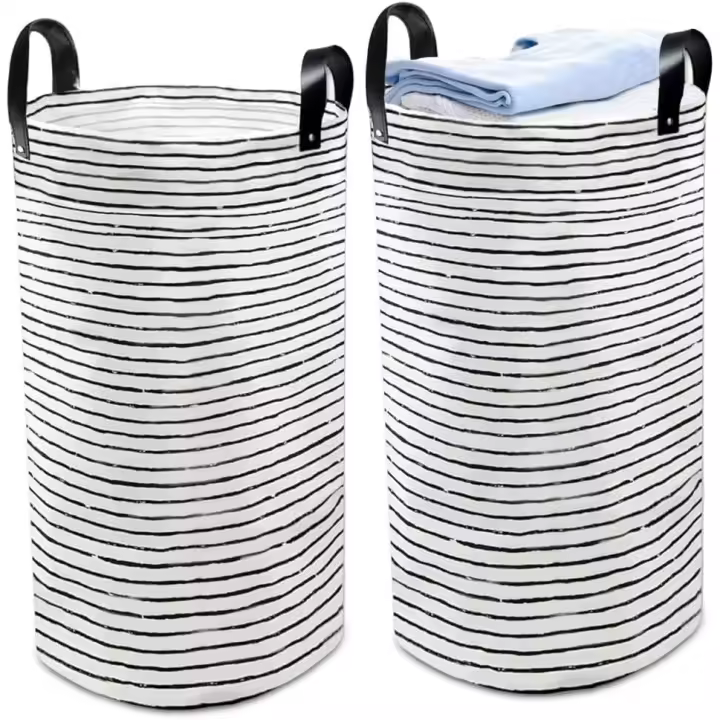 Juego de Cestas de Lavadería de Dos piezas, cesta de Lavadería de mimbre de Pelo sintética con Remaches reforzados para baño y Hogar, La Bolsa de Lavadería Grande Se puede utilizar Como cesta separada - 1