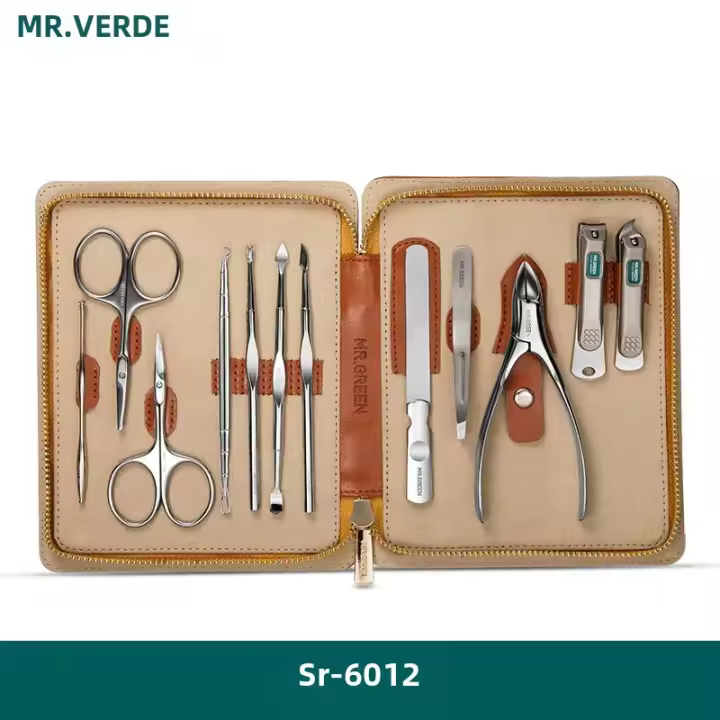 Kit De Manicura Y Pedicura Completo 12 En 1 MR.GREEN Profesional Con Estuche Portátil De Cuero Regalo Ideal Para Hombres - 1
