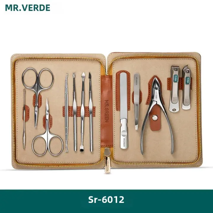 Kit De Manicura Y Pedicura Completo 12 En 1 MR.GREEN Profesional Con Estuche Portátil De Cuero Regalo Ideal Para Hombres - 1