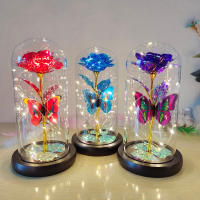 Lámpara De Rosas Artificiales Con LED Colores Y Mariposa En Vidrio Regalo Para Mujeres Luz De Galaxia Rosa Artificial Con Mariposa Y LED Colorido - details 0