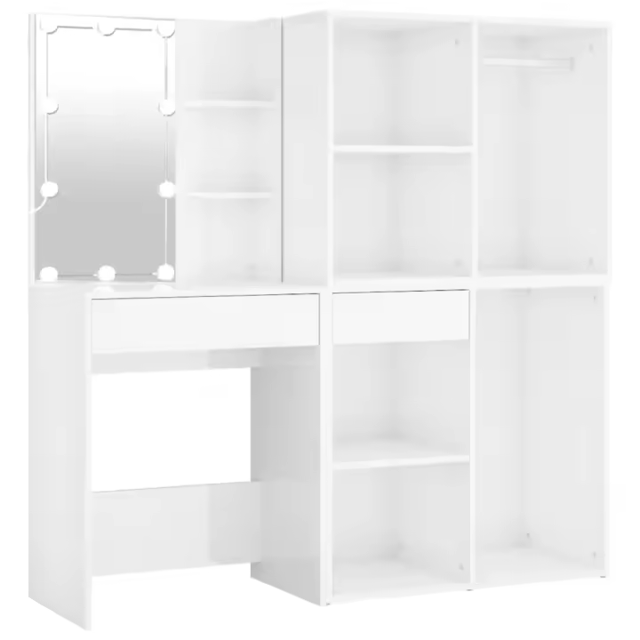 Tocador con LED y 2 armarios madera contrachapada blanco brillo - 1