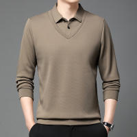 Camisa Polo Casual Para Hombres De Color Sólido Con Bloqueado Cómodo Para Todas Las Estaciones Versátil Top Antigüedad Doble - details 10
