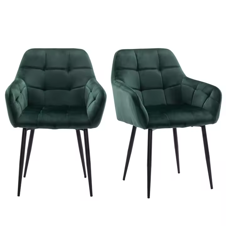 ALLINLIFE Juego de 2 、4 Sillón de terciopelo, con respaldo, patas de metal, adecuado para silla de sala de estar, comedor, dormitorio, 2/4 piezas soporte de carga 150KG（Verde oscuro） - 1