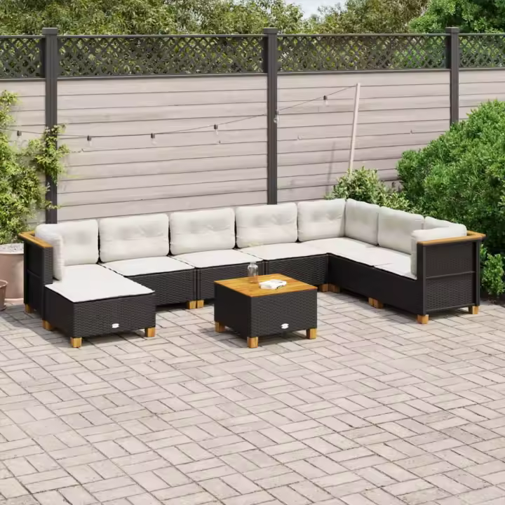 vidaXL Set de sofás de jardín 8 piezas y cojines ratán sintético negro - 1