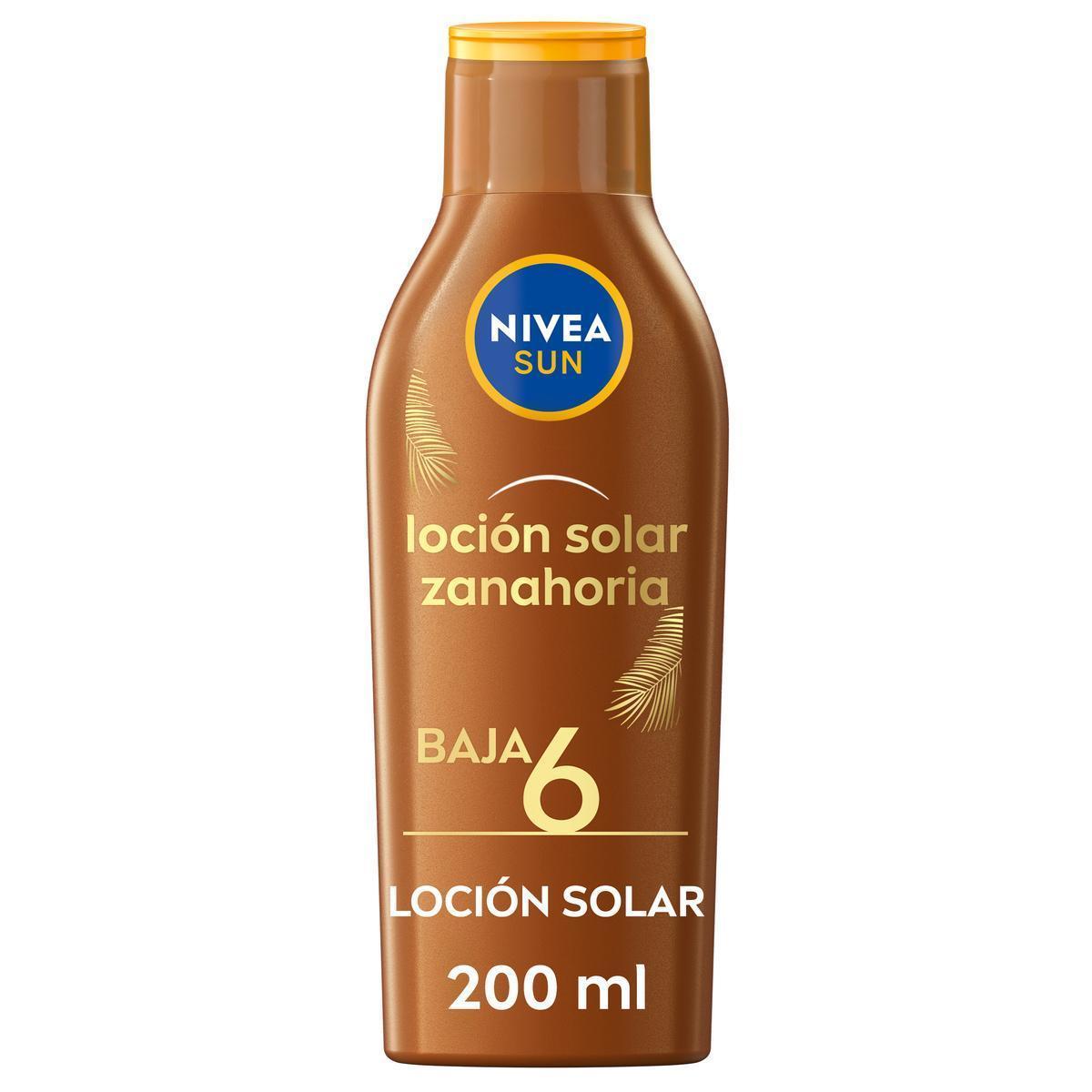 NIVEA SUN Loción Solar Zanahoria Bronceado Intenso SPF6 - 200 ml resistente al agua