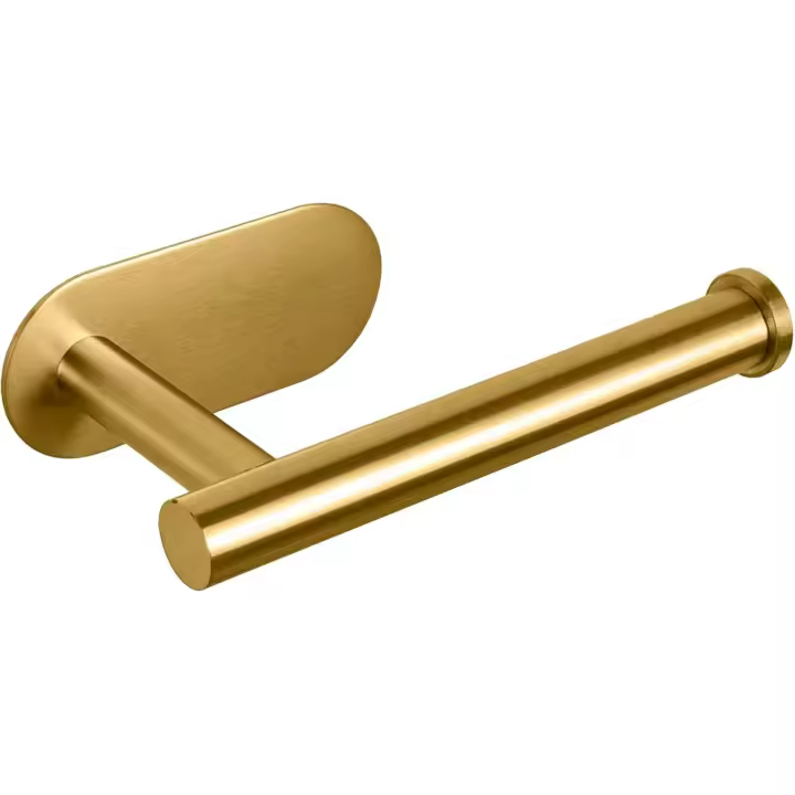 Portarrollos de papel higiénico autoadhesivo, acero inoxidable SUS304 grueso, resistente a la corrosión, no requiere taladros, apto para baño, cocina y aseo (dorado) - 1