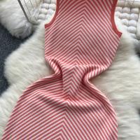 Vestido De Punto Sin Mangas Para Mujer YuooMuoo Primavera Verano Diseñador Rayas A-Line Midi Casual Sin Capucha Cierre Pullover - details 3