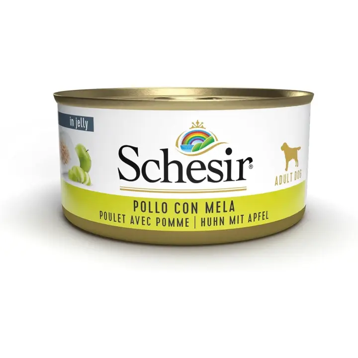 5X150g - SCHESIR ADULT POLLO CON MANZANA LATA PARA PERROS - 1