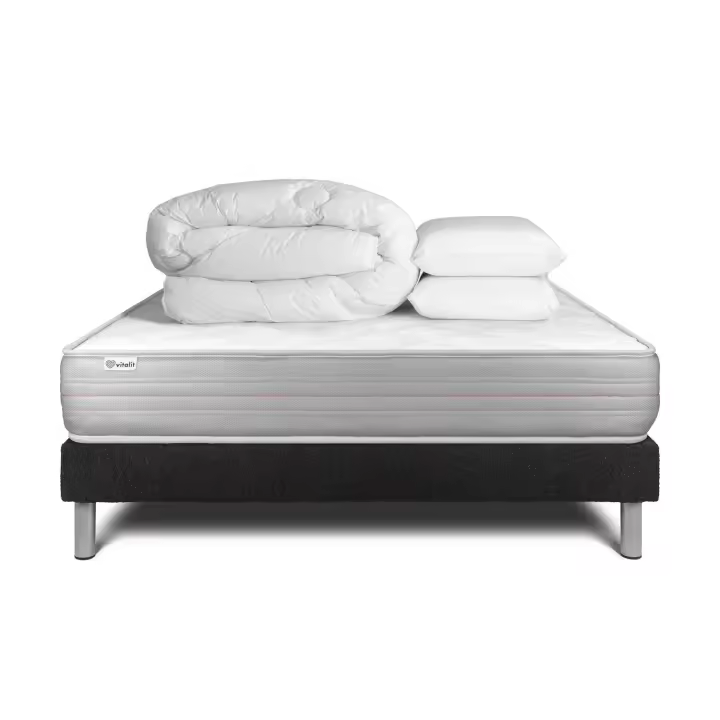 Pack cama completa - Colchón 140x200cm + Somier con láminas (kit) + 2 almohadas + Edredón - Vitalmemo - 1