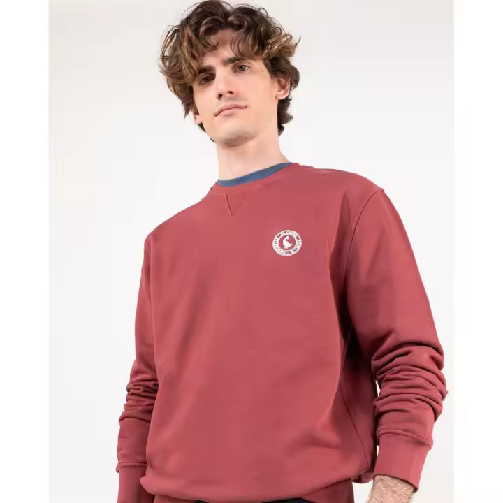 Sudadera Cuello Caja Granate Logo Ganso En Pecho - EL GANSO - Sudadera suave comfort de moda rojo burdeos granate washed - 1