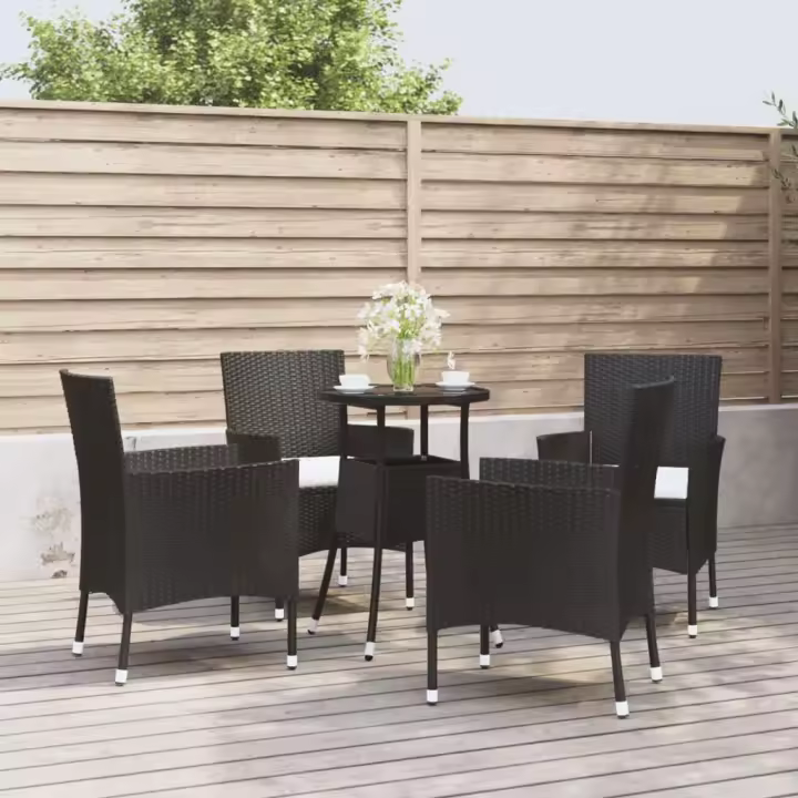 Set de 5 PC Garden Bistro con almohadas de Polyrattan Negro - 1
