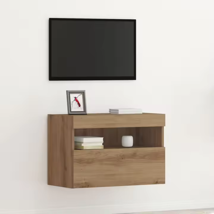 módulo de TV  con luces LED Roble Artesano 60x30x40 cm - 1