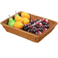 Cesta De Almacenamiento De Rattan Tejida a Mano Rectangular Tenedor De Paja Para Picnic Cesta De Pan Comida Fruta Pasteles Plato Caja De Sundries Organizador De Cocina - details 7
