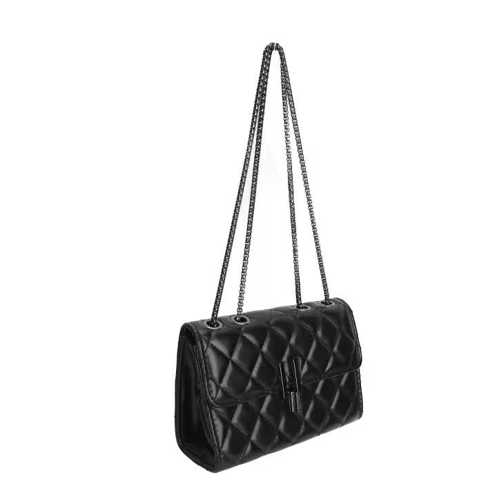 Bolso Bandolera Bandolera Cuero PU Negro Gran Capacidad Moderno Elegante Bolso de Cadena Versátil para Viajes Diarios Bloqueo en Y Cuadrícula Rombo Tamaño Libre W - 1