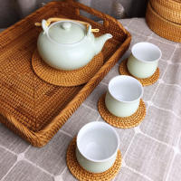 Juego de 7 posavasados de Ratán con soporte, posavasados de Madera, posavasados resistentes al Calor, posavasados de café, posavasados para Bebidas, Naturales, hechos a mano, ajustados para el hogar, restorante, Granja - details 3