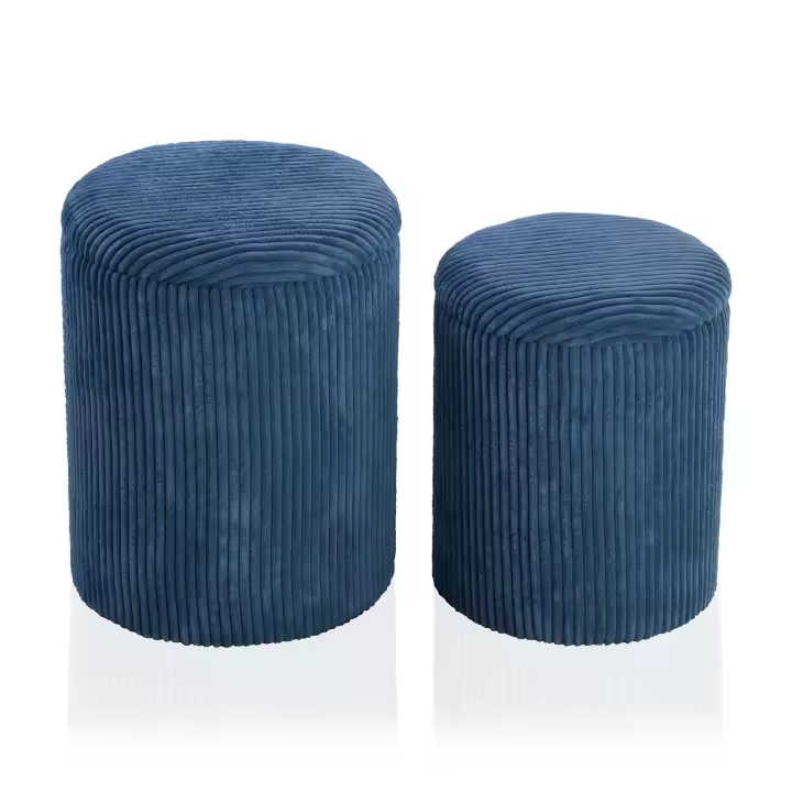 Versa Vero Taburete puff redondo Reposapiés para el salón o el dormitorio, Set de 2, con espacio de almacenaje, Medidas (Al x L x An) 44 x 35 x 35 cm, Algodón, Color Azul - 1