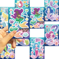 Puzle De Mermaids Princesa 8/16/24 Pcs Pegatinas Lindas Para Niños DIY Juguete Armar Rostro Resistente Al Agua Regalos De Fiesta - details 8