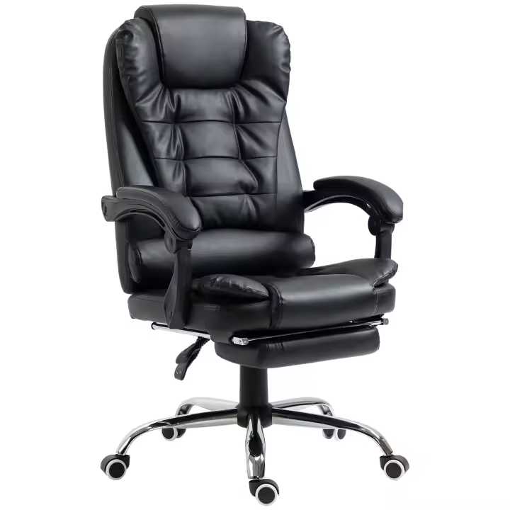 HOMCOM Silla de Oficina Reclinable Silla de Escritorio con Reposapiés Silla Ejecutiva Giratoria con Altura Ajustable Tapizada en PU y Reposabrazos para Estudio Crema - 1