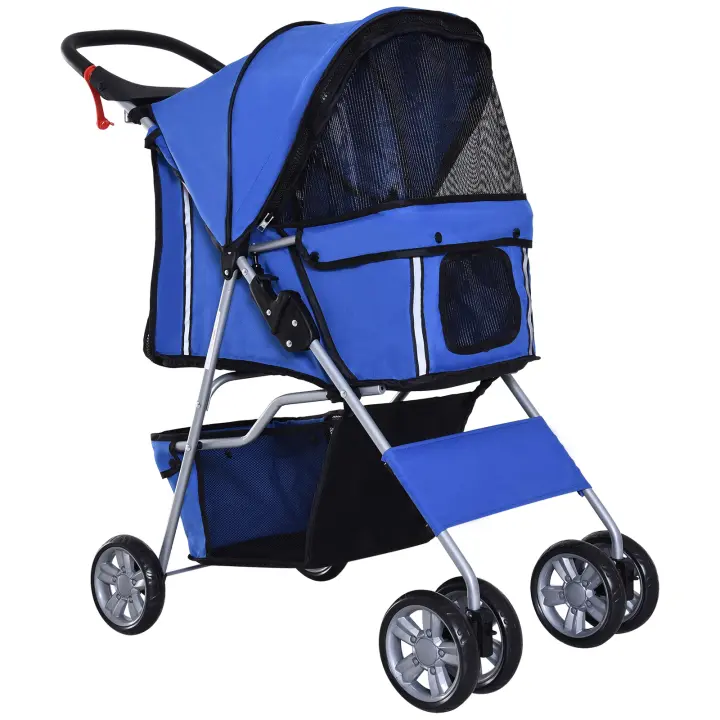 PawHut Cochecito para Mascotas Plegable Carrito para Perros Gatos con Toldo Ajustable Cesta de Almacenaje Ventanas y Portavasos Tela Oxford y Frenos 75x45x97 cm - 1