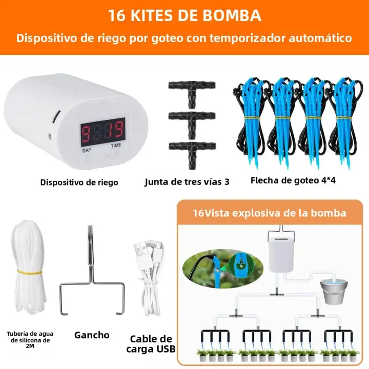 Kit De Riego Automático Para Plantas Y Flores Con Timer Y 2/4/8/16 Cabezas Dispositivo De Riego Por Goteo Para Jardín Herramienta De Hogar - 1