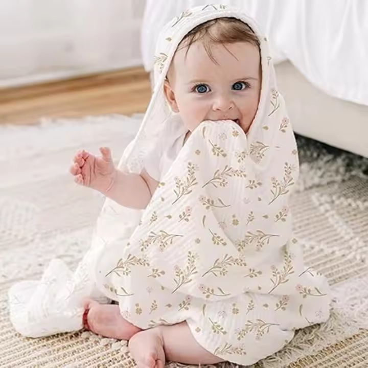 MOV-Toalla de baño con capucha de 6 capas, hilo de algodón para bebé, manta gruesa absorbente, toalla de baño para niños, artículos de tocador - 1