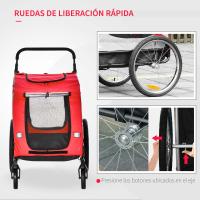 PawHut Remolque de Bicicleta Perros 2 en 1 Carrito Transporte para Mascotas con Puertas Enrollables Ventanas Cinturón de Seguridad Bandera y 6 Reflectores 140x72,5x108 cm - details 6