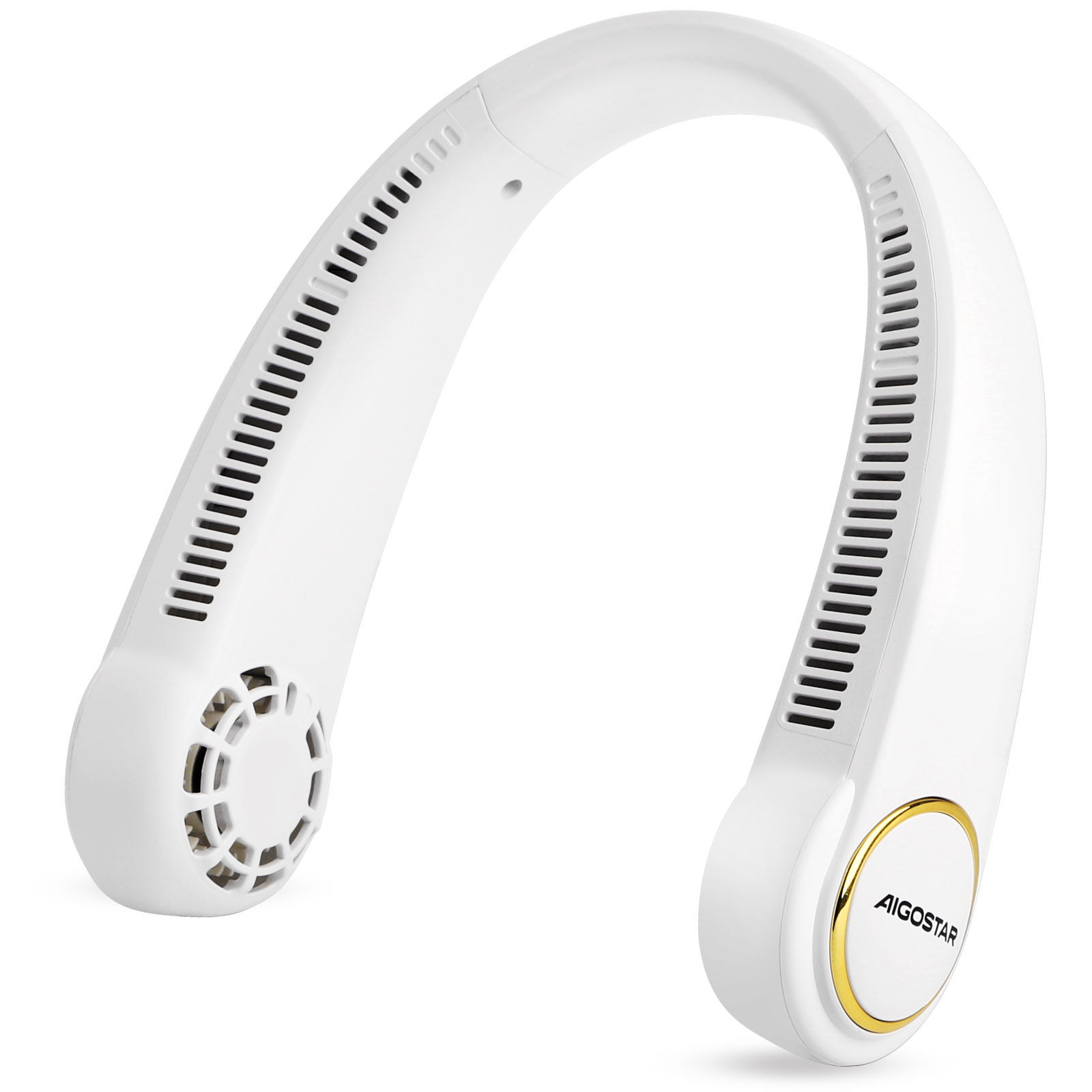 Ventilador de Cuello Portátil, 8 Pulgadas, 3 Aspas, 3 Velocidades, 2000mAh, Ajustable en Ángulo, Blanco